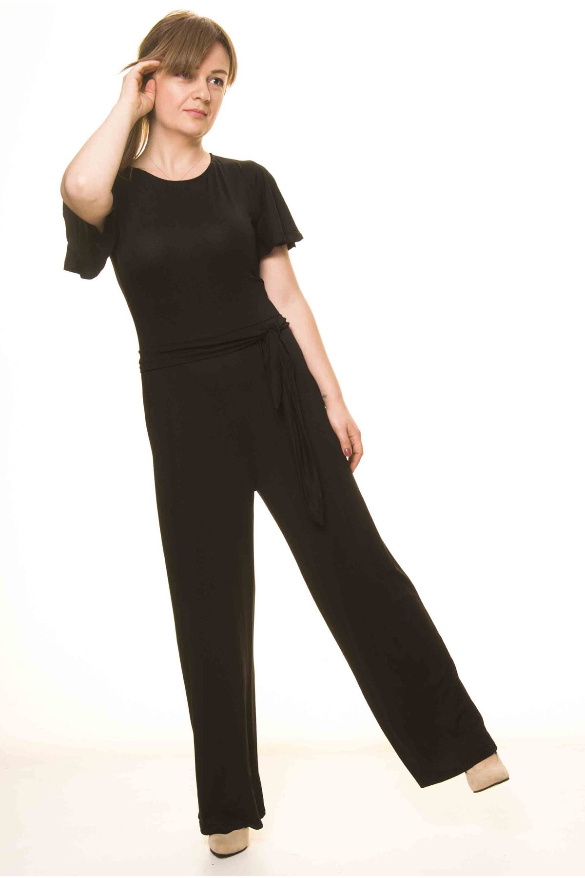 Kadın Yazlık Düz Siyah Esnek Tulum 17C-1991