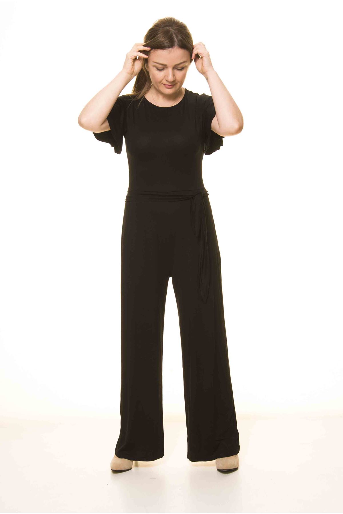 Kadın Yazlık Düz Siyah Esnek Tulum 17C-1991