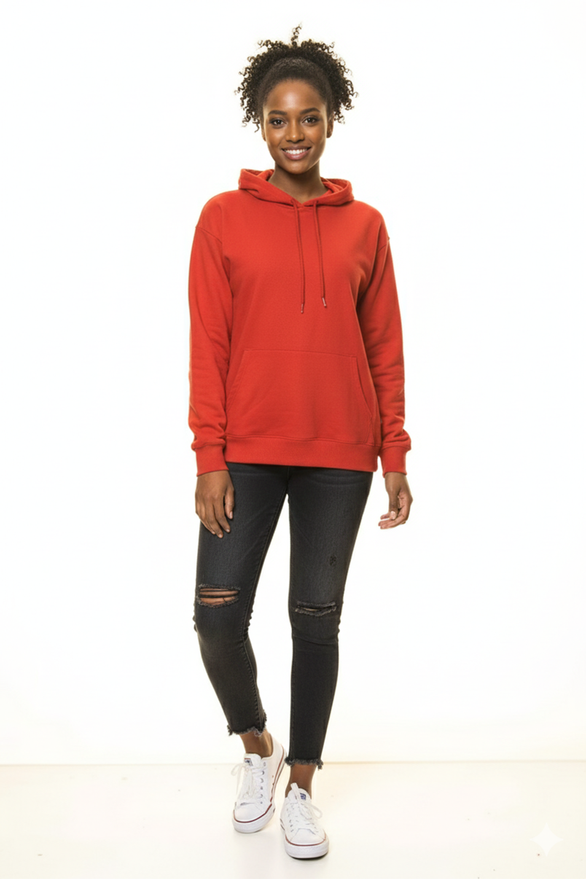 Kırmızı Kanguru Cep Kapüşonlu Boyfriend  Sweatshirt 4D-3100