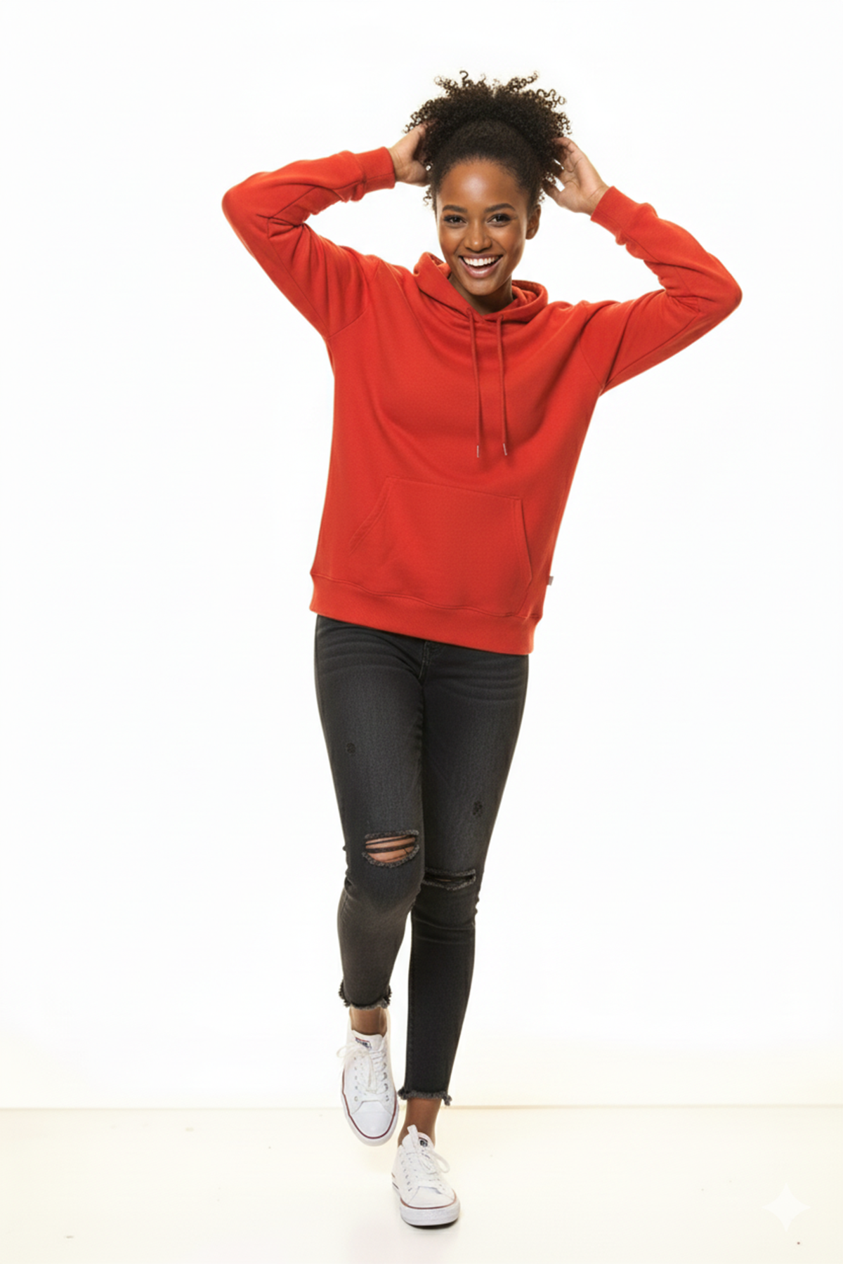 Kırmızı Kanguru Cep Kapüşonlu Boyfriend  Sweatshirt 4D-3100