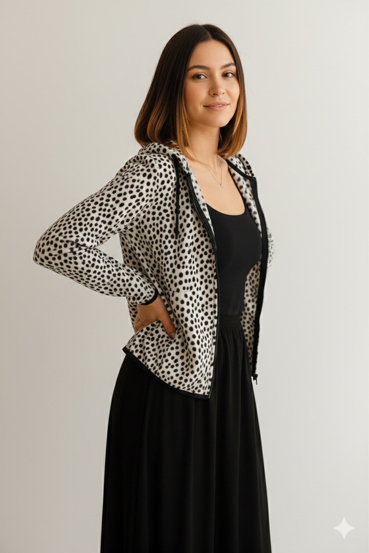 Kadın Kışlık Kapüşonlu Fermuarlı Cepli Polar Hırka 4E-2162