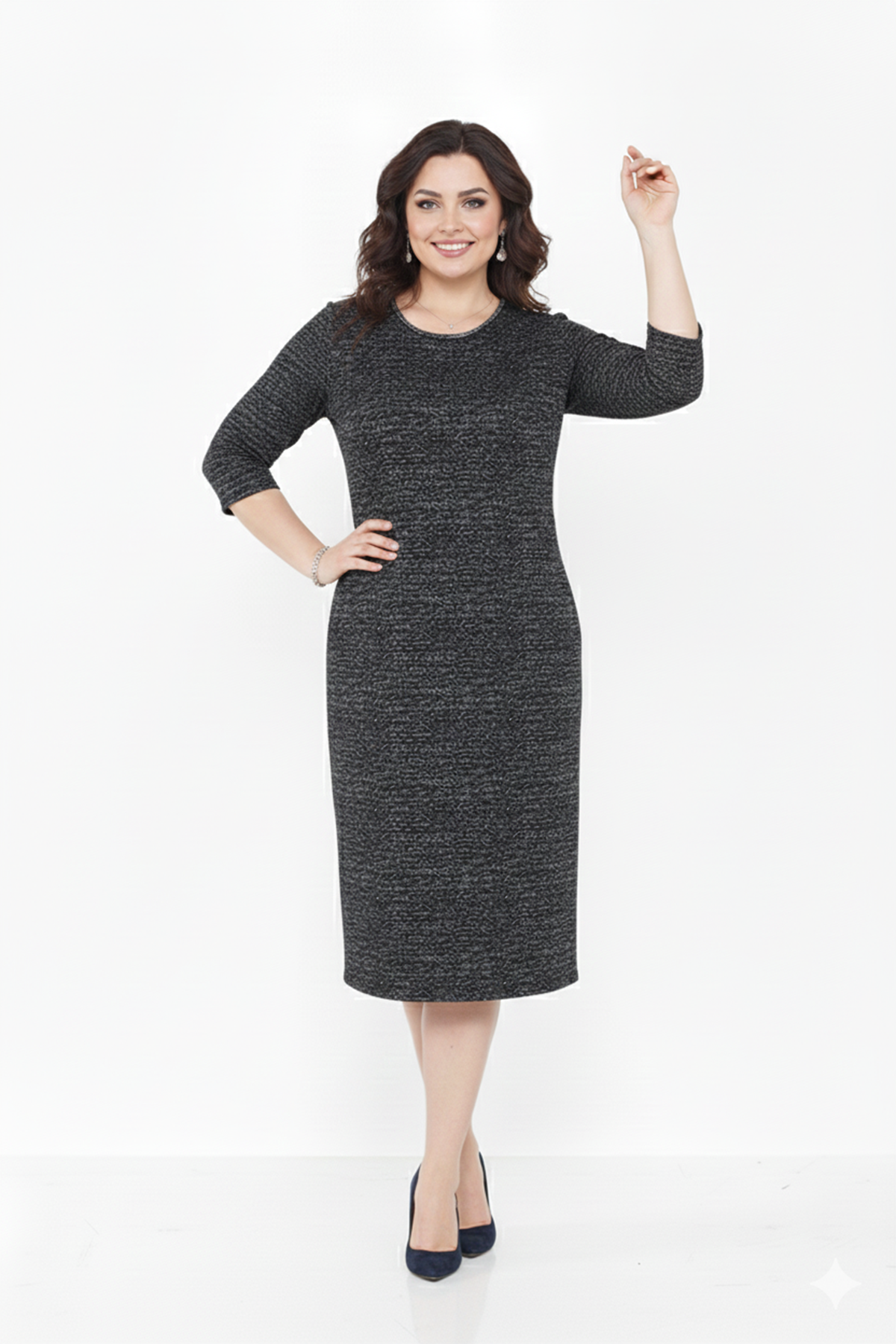 Kadın Büyük Beden Kışlık Midi Boy Bisiklet Yaka Cepli Elbise 12M-2365