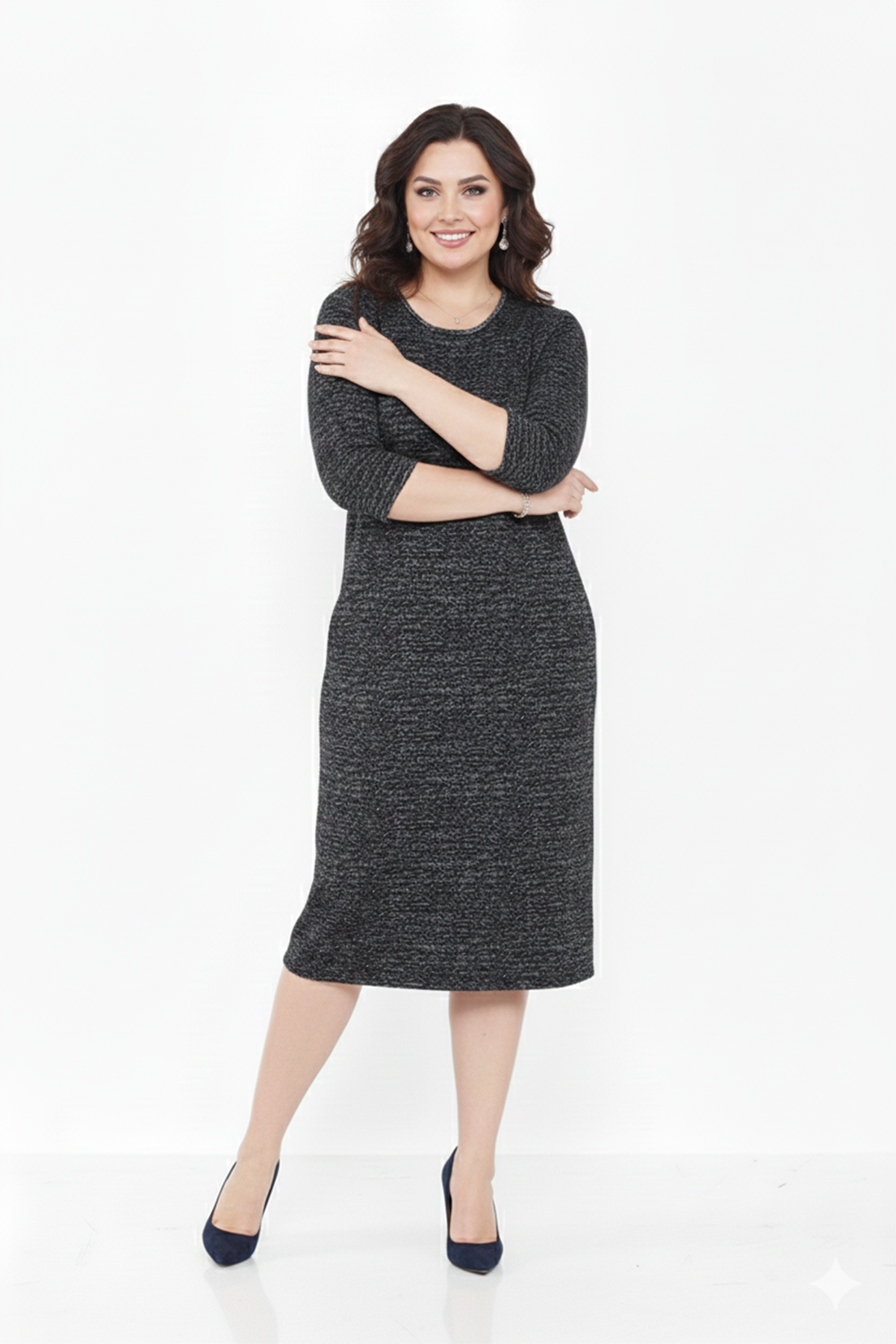 Kadın Büyük Beden Kışlık Midi Boy Bisiklet Yaka Cepli Elbise 12M-2365