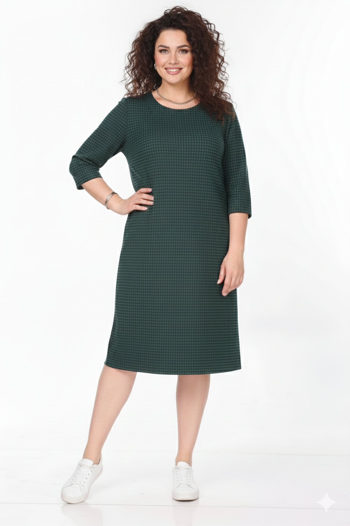 Kadın Büyük Beden Kışlık Desenli Midi Boy Bisiklet Yaka Cepli Elbise 12M-2368