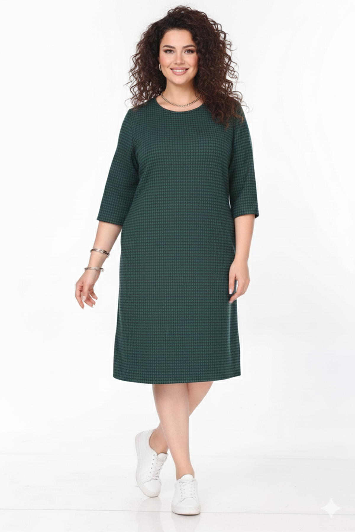 Kadın Büyük Beden Kışlık Desenli Midi Boy Bisiklet Yaka Cepli Elbise 12M-2368