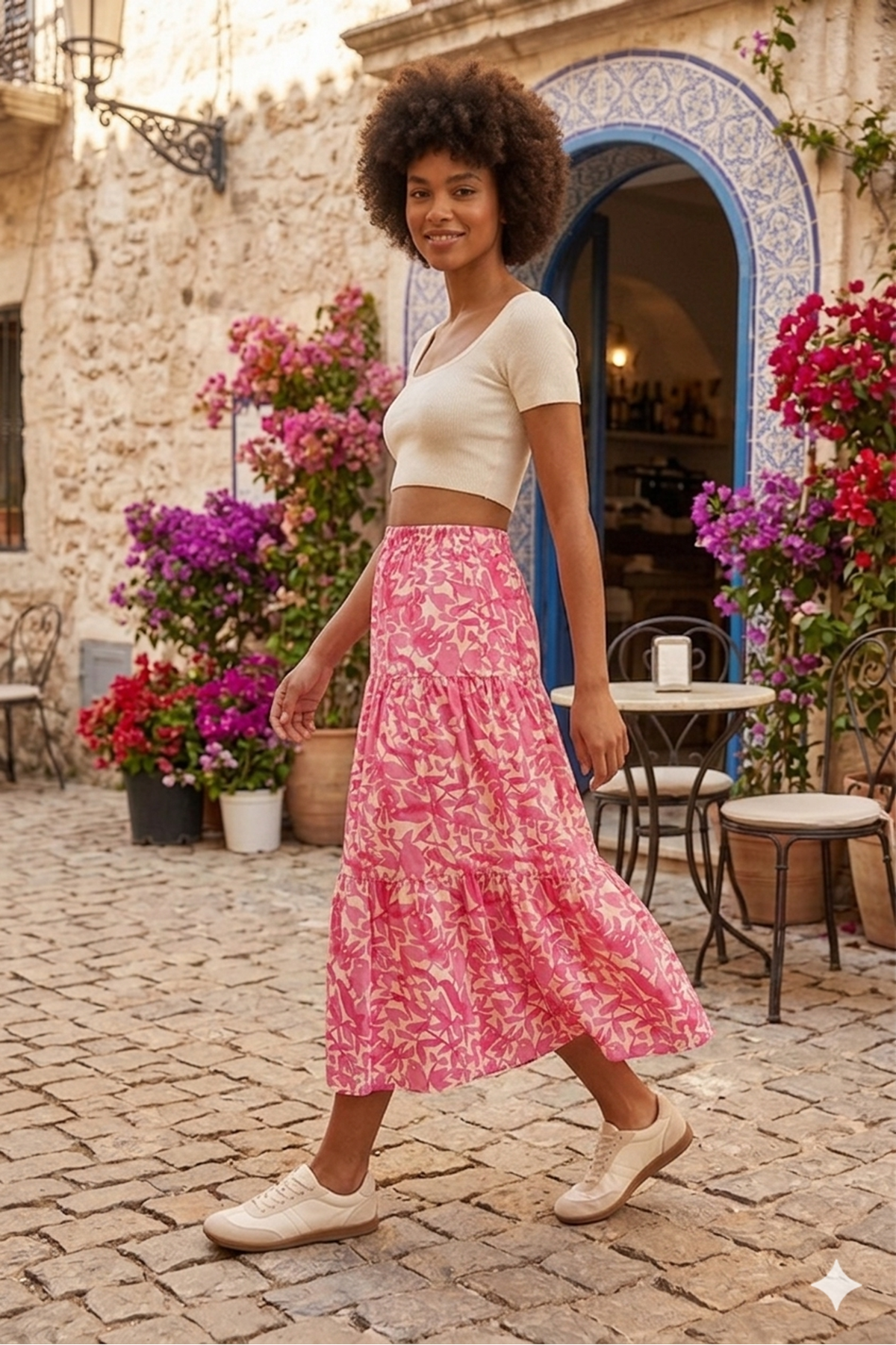 Kadın Yazlık Beli Lastikli Desenli Midi Boy Viskon Etek 3D-2384