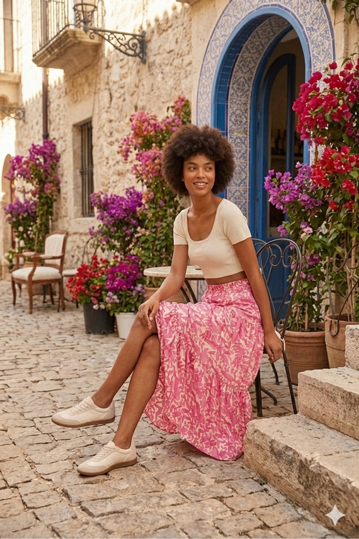 Kadın Yazlık Beli Lastikli Desenli Midi Boy Viskon Etek 3D-2384