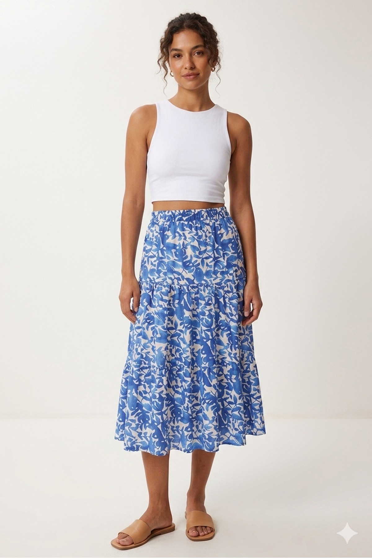 Kadın Yazlık Beli Lastikli Desenli Midi Boy Viskon Etek 3D-2386