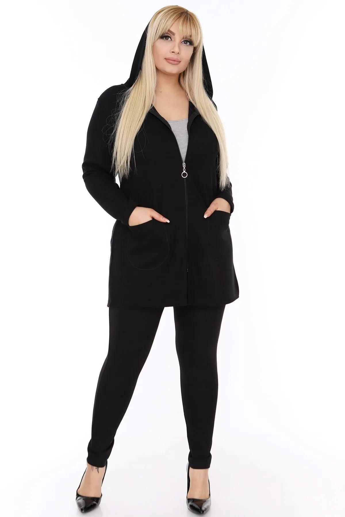 Siyah Büyük Beden Sweatshirt 2F-0428