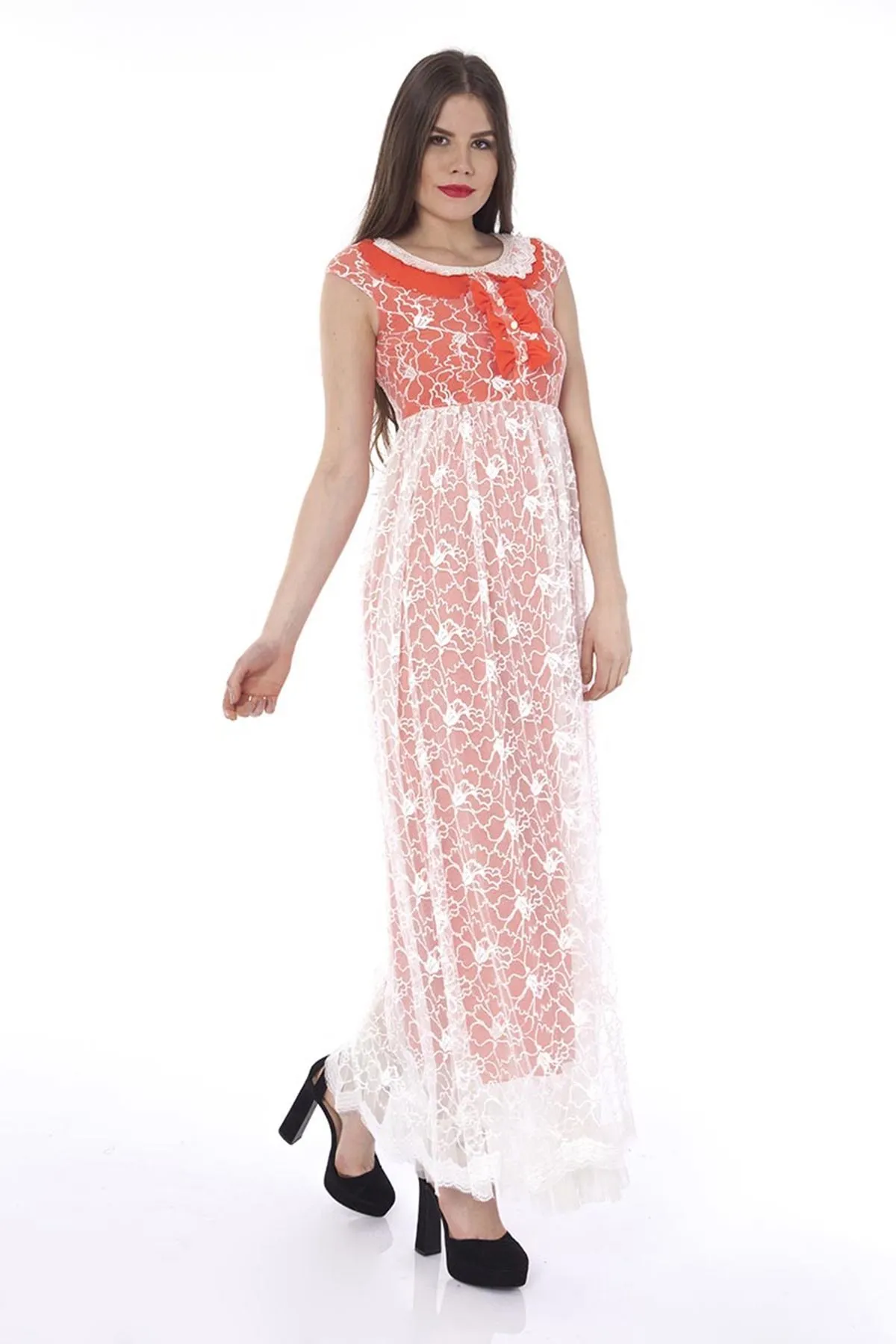 Dantelli Uzun Elbise I8-0659
