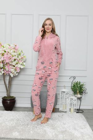 Kadın Pembe Kapüşonlu Polar Tulum 14C-69069