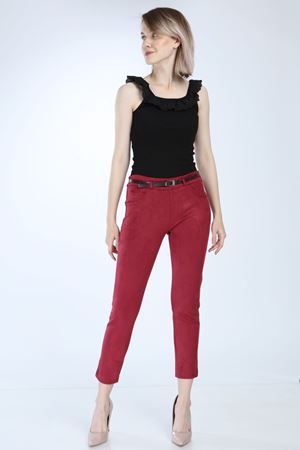 Kadın Bordo Süet Kemerli Pantolon 4C-1009 
