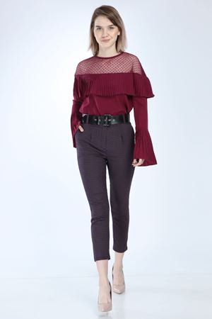 Mor  desenli Kemerli Pantolon 1C-1007