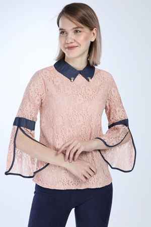 Pudra Yakası İncili Bluz 5C-1014