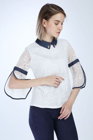 Beyaz Yakası İncili Bluz 5C-1015