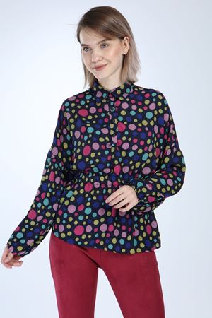Kadın Lacivert Puantiyeli Şifon Bluz 12C-1017
