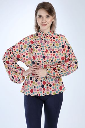 Kadın Pudra Puantiyeli Şifon Bluz 12C-1018