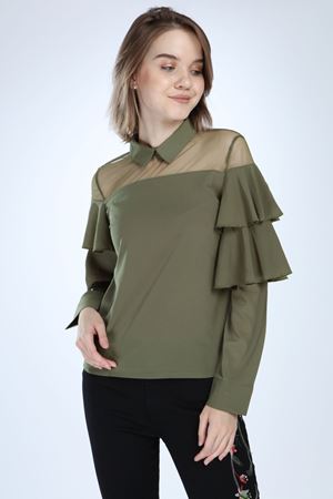 Kadın Haki Fırfırlı Bluz 13C-1020 