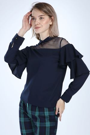 Kadın Lacivert Fırfırlı Bluz 13C-1026