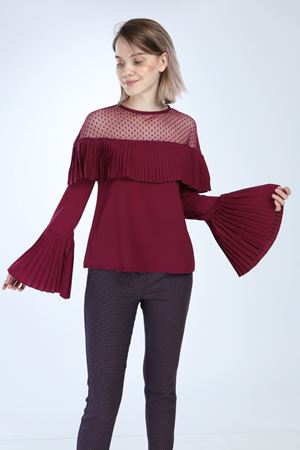 Mürdüm Fırfırlı Puantiyeli Bluz 12D-1027