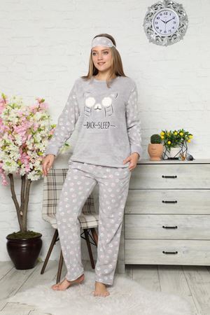 Kadın Kışlık Gri Peluş Polar Pijama 13C-9027