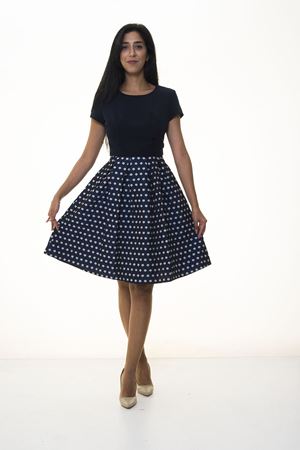 Kadın Lacivert Çiçek Desenli Elbise 11D-1029