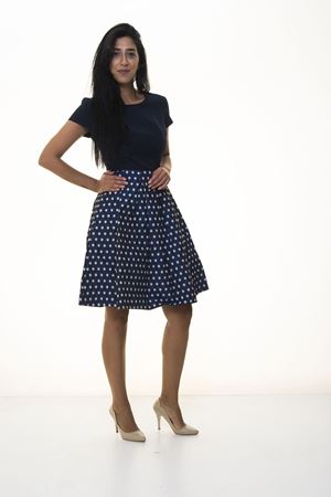 Kadın Lacivert Eteği Puantiyeli Elbise 11E-1030