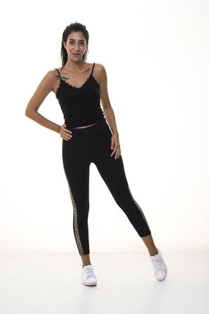 Siyah Leopar Şeritli Tayt 6C-1045