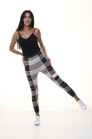 Gri Kırmızı Çizgili Triko Tayt 6C-1043