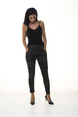 Kadın Siyah Haki Ekose Desenli Kışlık Pantolon 2E-1075