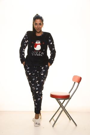 Kadın Lacivert  Welsoft Kışlık Polar Pijama Takımı 10E-9002