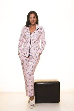 Kadın Pudra Penye Kışlık Şardonlu Pijama Takım 13D-9098P