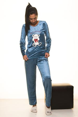 Mavi Kadife Pijama Takımı 12E-2002