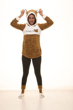 Kahverengi Gri Kapşonlu Polar Takımı 12E-2007