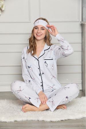 Mavi Beyaz Çizgili Penye Pijama Takımı 8C-20508