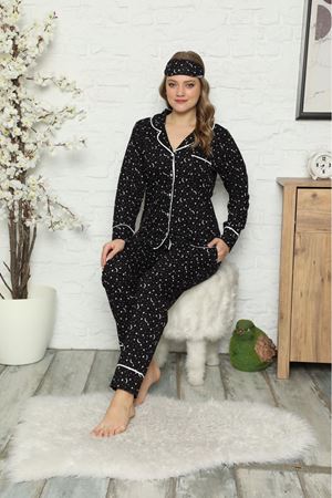 Kadın Siyah Pamuk Dokuma Uzun Kollu Pijama Takımı 8D-2501S