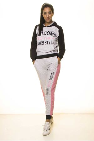 Gri Pembe Kapüşonlü Penye Eşofman Takım 8C-6595