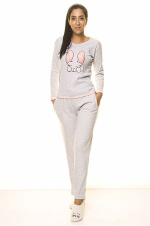Kadın Gri Uzun Kol Pijama Takım 9E-2061