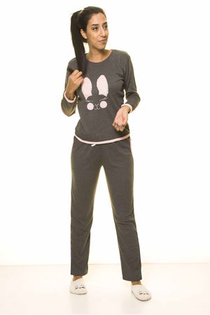 Kadın Antrasit Uzun Kol Pijama Takım 9E-2062