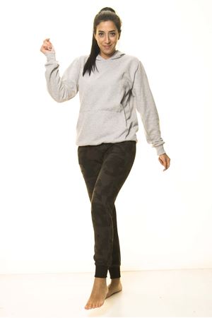 Unisex Gri Kanguru Cep Kapüşonlu Boyfriend Örme Sweatshirt 4D-2088