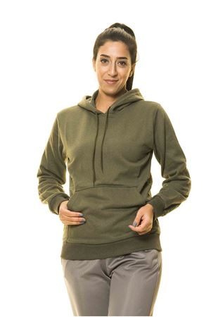 Haki Yeşil Kanguru Cep Kapüşonlu Boyfriend Örme Sweatshirt 4D-2089