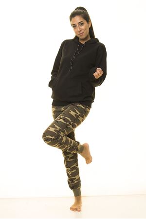 Kadın Siyah Kanguru Cep Kapüşonlu Boyfriend  Sweatshirt 4D-2090