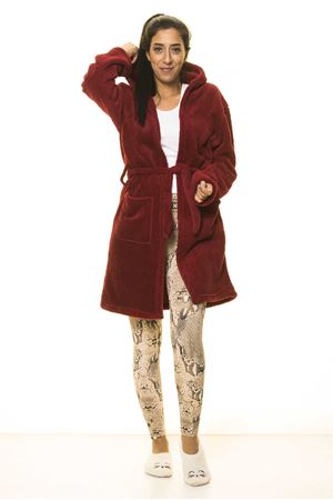 Kadın Bordo Cepli Peluş Kışlık Sabahlık 2C-2051B
