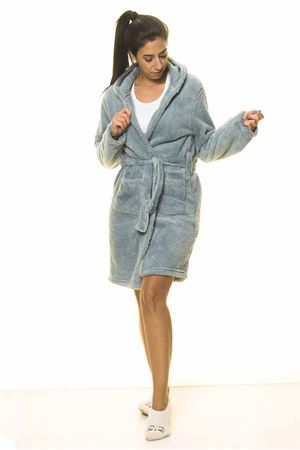 Mint Yeşil Cepli Peluş Kışlık Sabahlık 14D-2040