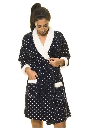 Lacivert Puantiyeli Polar Kışlık Sabahlık 10F-2071