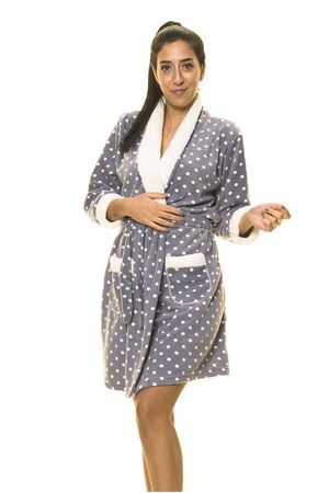 Acık Lacivert Puantiyeli Polar Kışlık Sabahlık 10F-2072