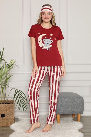 Kadın Bordo Kısa Kol Pijama Takımı 3E-2539