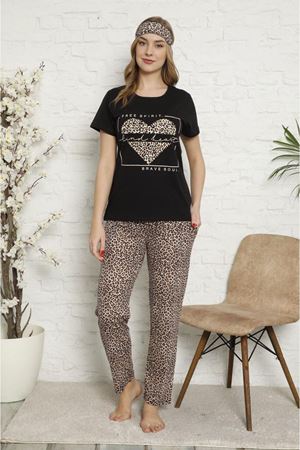 Kadın Leopar Desen Kısa Kol Pijama Takımı 3E-2543