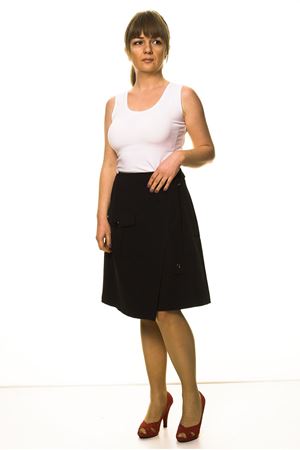 Kadın Siyah Asimetrik Anvelop Model Midi Kruvaze Etek  4C-3000