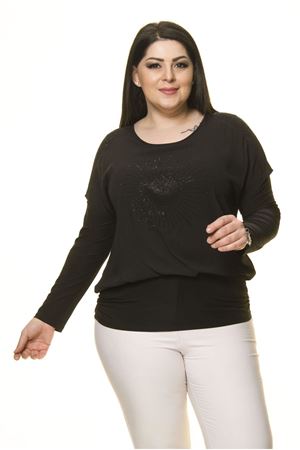 Kadın Büyük Beden Siyah Taş İşlemeli Bluz A7-3031
